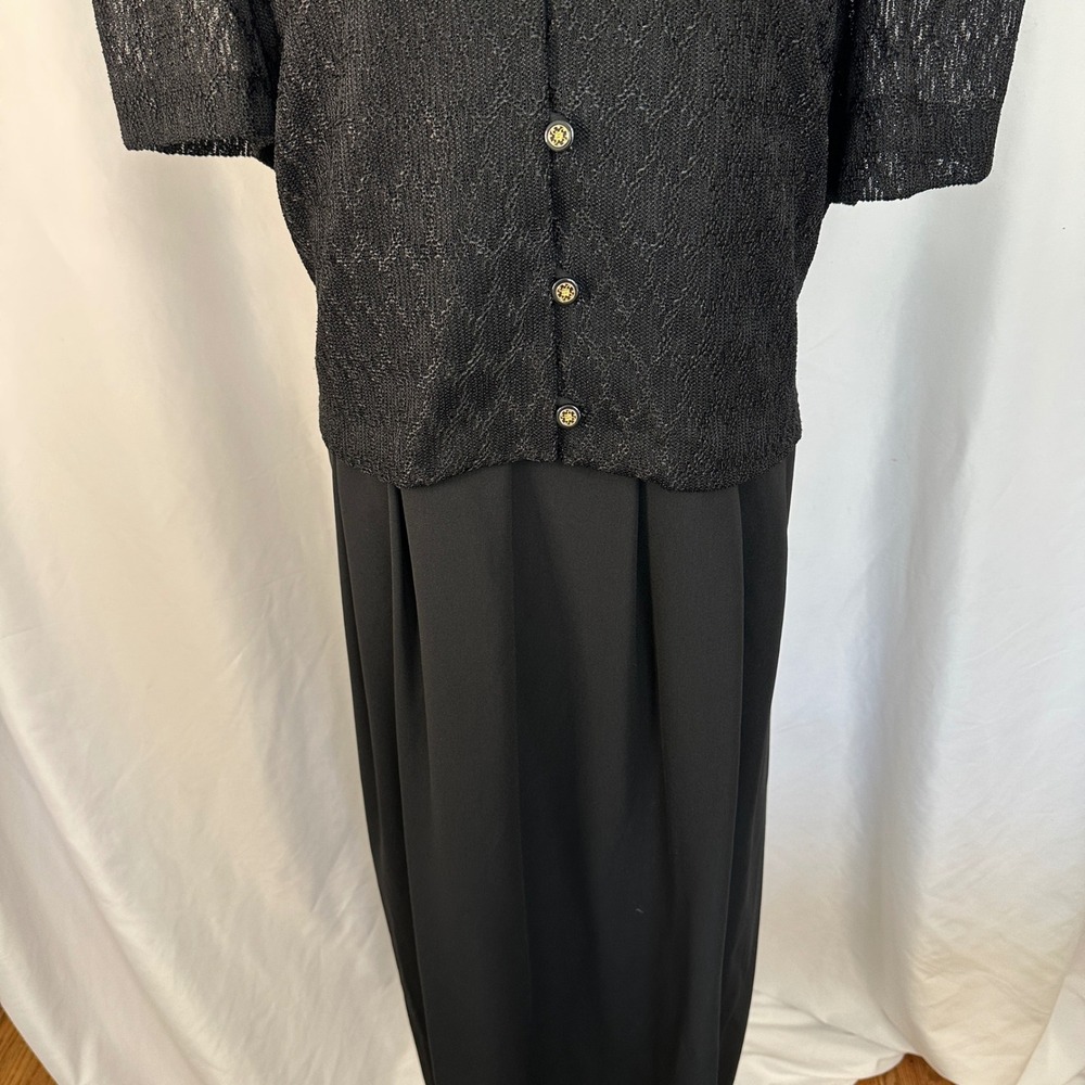 Vintage Kari's Korner Black Maxi Dress Lace Short Sleeve Women Plus 30‎ Formal - Picture 2 of 13